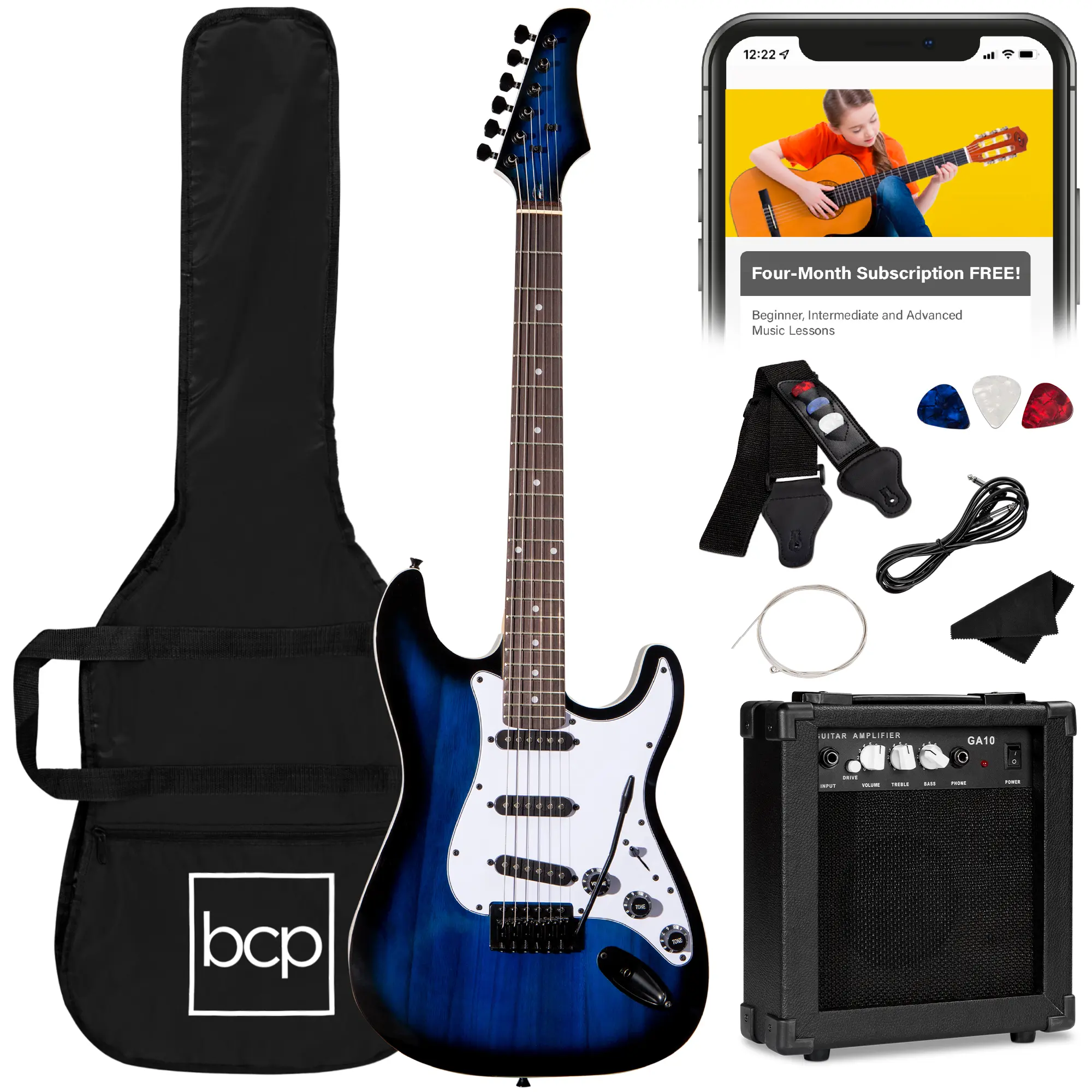 Best Choice Products 39in Full Size Beginner Electric Guitar Kit with Case, Strap, Amp, Whammy Bar Best Choice Products 39in Full Size Beginner Electric Guitar Kit with Case, Strap, Amp, Whammy Bar