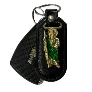 San Judas Tadeo / Virgencita Stainless Steel and Leather Keychain keychains collectible keychains Practical Accessory Organized