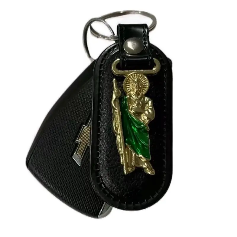 San Judas Tadeo / Virgencita Stainless Steel and Leather Keychain keychains collectible keychains Practical Accessory Organized
