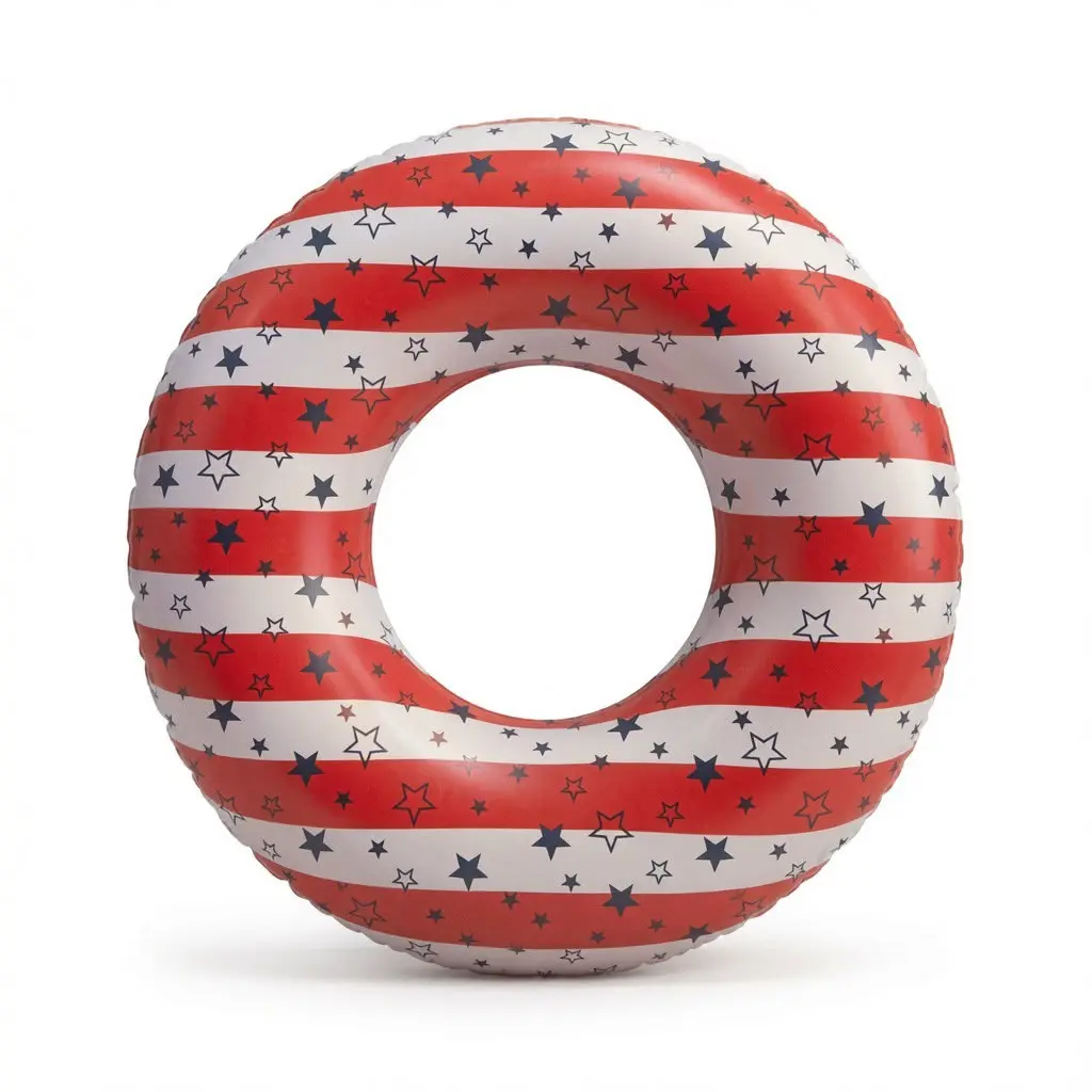 KOOLWAVES INFLATABLE SWIM RING FLOAT-STAR/STRIPES-RED,BLUE