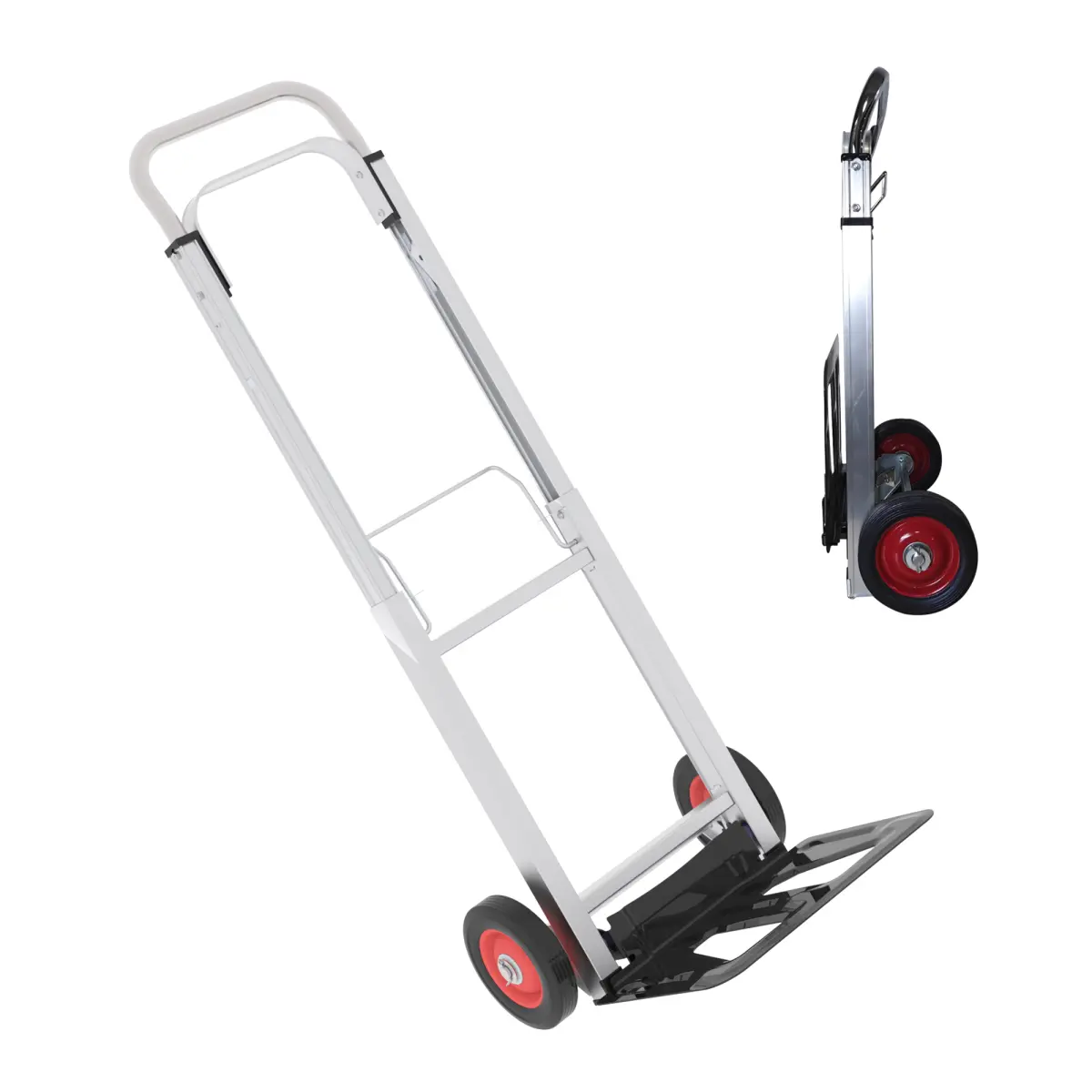 23.36*7.68 Inch Lightweight Aluminum Alloy Folding Hand Truck Dolly, 90KG Heavy‑Duty Moving Cart with 5.9" Rubber Wheels for Delivery Commercial Home Hauling