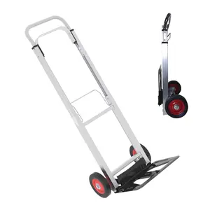 23.36*7.68 Inch Lightweight Aluminum Alloy Folding Hand Truck Dolly, 90KG Heavy‑Duty Moving Cart with 5.9" Rubber Wheels for Delivery Commercial Home Hauling