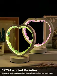 Handmade Natural Amethyst Heart-Shaped Night Light, 3-Color Dimmable USB LED Ambient Lamp for Home Decor, Dimmable Mood Lamp, Led Ambient Lighting