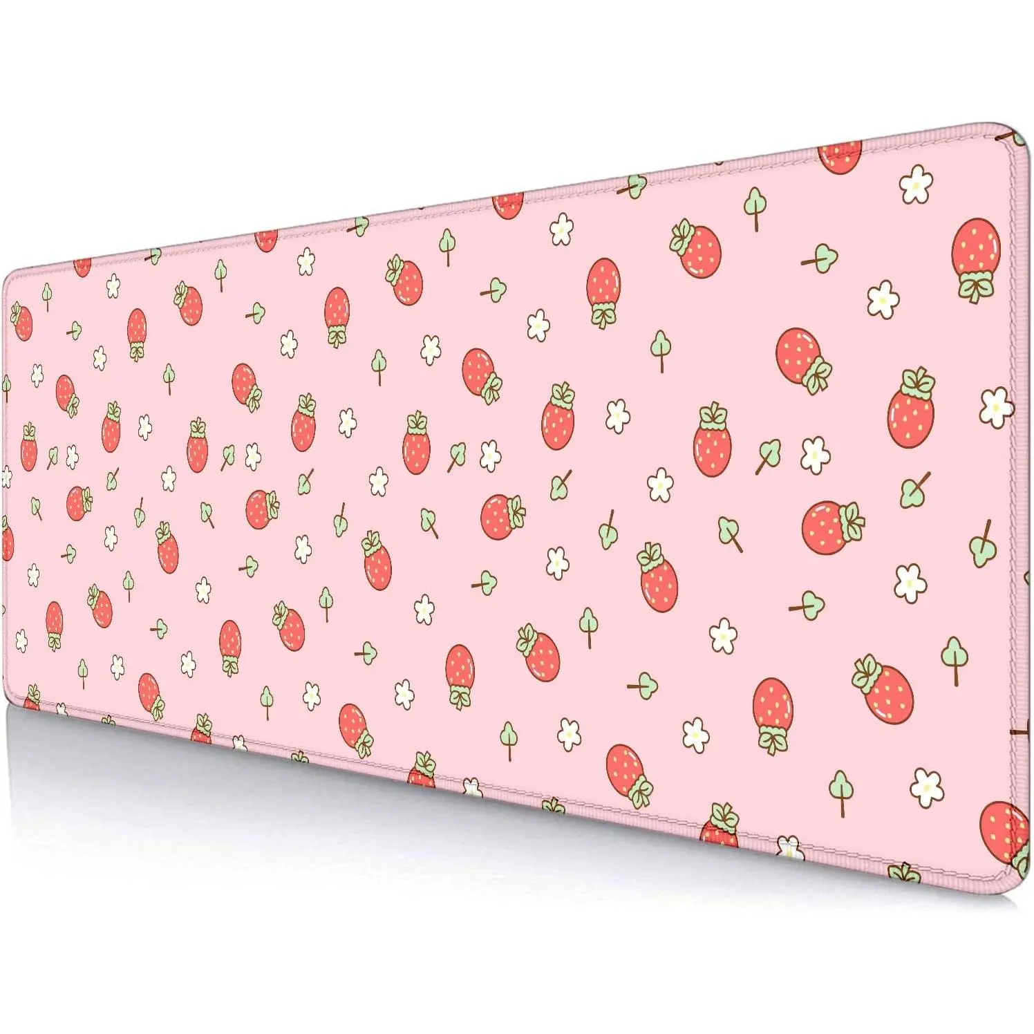 XL Pink Strawberry & Heart Aesthetic Kawaii Desk Mat - 24x14 Inch Cute Desk Accessories, Laptop Office Gaming Computer Mouse Pad, Stylish Office Gift