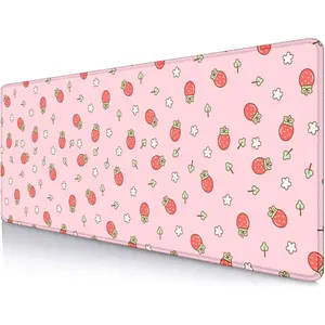 Pink Cute Desk Mat, Strawberries Mouse Pad XL, Aesthetic Hearts Desk Pad, Pastel Kawaii Deskmat, Laptop Office Gaming Computer Home Mice Mat Mousepad Stylish Office Gift, 24 X 14 Inch