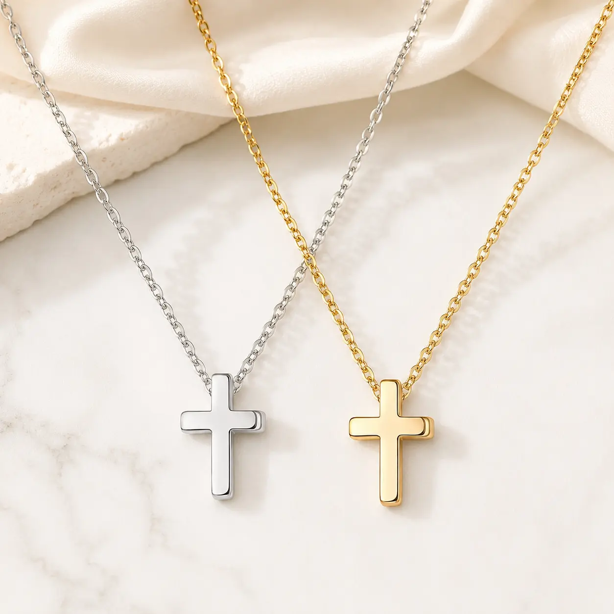 Cross Necklace for Women Girls, Dainty 14K Gold Plated Cross Pendant Necklace Sideways Cross Choker Layered Necklaces for Women Girls