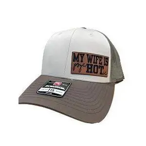 My Wife is HOT Hat ... Leatherette Patch on a Richardson 115 Trucker Hat Baseball Cap Summer Winter