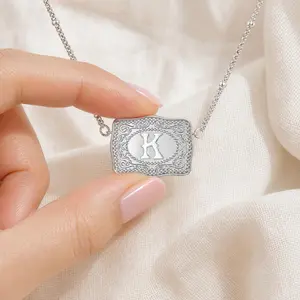 Viral Western Belt Buckle Initial Necklace • Embossed Silver Letter Pendant • Tarnish Free Y2K Grunge Aesthetic Jewelry Gift for Her