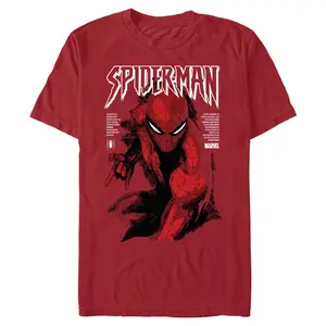 Marvel Men's Short-Sleeve Spider-Man Classic Painting Comic Cover Graphic Print T-Shirt, Menswear T-Shirt