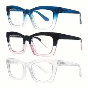 3pcs Oprah-Style Women's Blue Light Blocking Reading Glasses Blue Light Blocking Computer Square Lenses Spring Hinge Design Fits All Face Shapes Suitable for Daily Wear