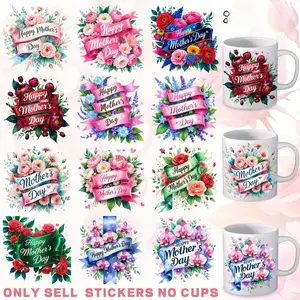 12pc Flowers UV DTF Cup Packaging Stickers Decal Sticker Waterproof Decorative for Mugs Cups Bottles School Supplies Art Crafts DIY Transfer Paper Easy to Apply Long-Lasting, and Reusable Transfer Stickers
