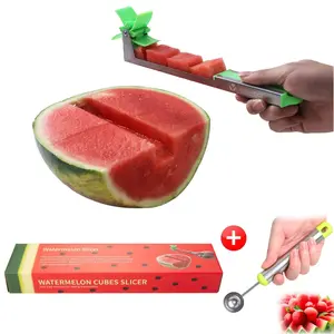 Jumiland Stainless Steel Watermelon Slicer Cutter Knife Corer Fruit Vegetable Tools Kitchen Gadgets with Melon Baller Scoop Extra