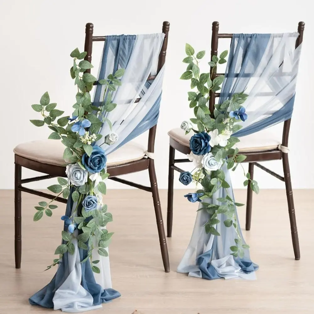 Wedding Chair Decorations Aisle Pew Church Artificial Flowers Greenery Swag, Bench Ceremony Reception Floral Faux Backdrop Rose Arrangements Party Outdoor Decorations
