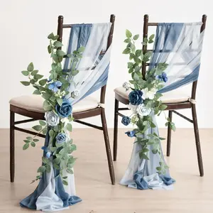 Wedding Chair Decorations Aisle Pew Church Artificial Flowers Greenery Swag, Bench Ceremony Reception Floral Faux Backdrop Rose Arrangements Party Outdoor Decorations