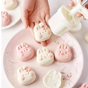 3D Cute Rabbit Baking Mold, 50g Plastic Hand Press Cake Mold for Easter, Cartoon Rabbit Green Bean Dessert, Kitchen Baking Tool