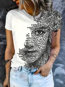 Artistic Pop Art Print Short Sleeve T-Shirt, Casual Fitted Design Thin Fabric, Perfect for All Seasons Daily Wear