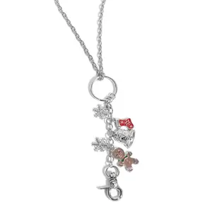 Up on the Housetop Lanyard Necklace Christmas with Gingerbread Man Charm and Snowflake Pendant