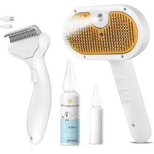 3-in-1 Pet Steam Brush Set for Dogs & Cats, Grooming Comb with Spray, Defur Tool, Water-Assisted Hair Removal, Spritz Brush, Multi-Purpose Kit, Undercoat Rake, Deshedding Brushes, Dematting Brush.