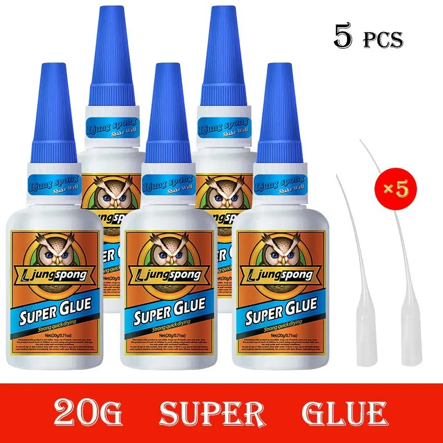 5 Pieces Instant Bonding Professional Clear Super Glue Quick Dry Cyanoacrylate for Plastic Wood Metal Crafts & Daily Household Repair Small Parts Bonding