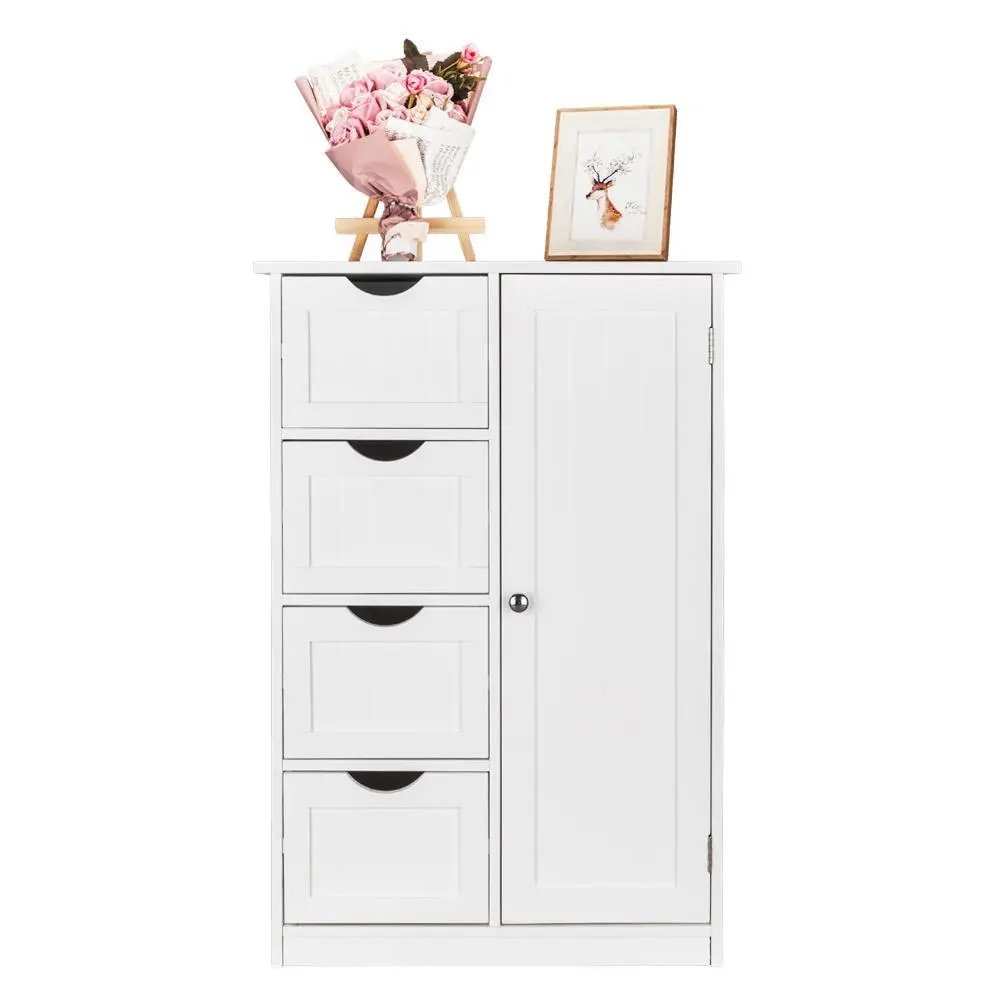 Ubesgoo White Single Door Bathroom Storage Cabinet with 4 Drawers, Multi-Compartment Storage Solutions