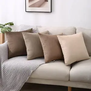 Neutral Pillow Covers 18x18 Inch Set of 4, Soft  Pillow Covers Cushion Cases , Solid Throw Pillows, Luxurious Decorative Square Couch Pillow Covers for Living Room Bed Decoration, Beige/Brown