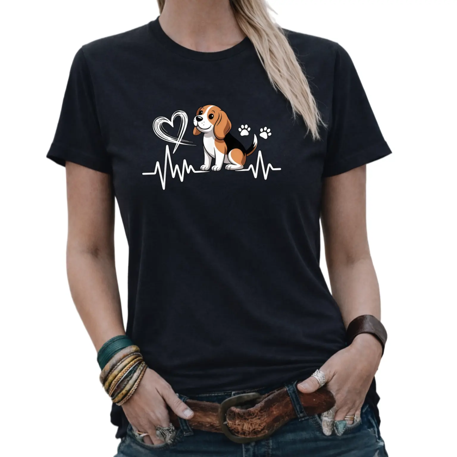 Beagle Dog Lover T-Shirt for Men, Women  - Cute Beagle Puppy with Heart & Paw Print & Beagle Owner Gift, Casual Short Sleeve Round Neck Tee, All-Season Fit for Beagle Breed Fans, Pet Owner Apparel
