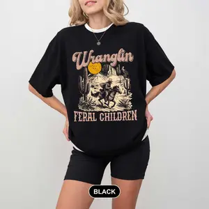 Retro Wranglin' Feral Children Raccoon 90s Western Graphic Shirt, Vintage Western Raccoon Dessert Tee, Cool Teenager Gift, Women Gift Tee,tee,t-shirt