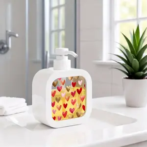 Moisturizing Hand Soap Pump Bottle, Soap Dispenser, Kitchen & Bathroom Refillable Soap Dispenser, Decorative Heart Pattern (Vibrant Red/Pink/Gold Hues), Stitched Outline Design, Home & Office Liquid Container, Easy to Clean