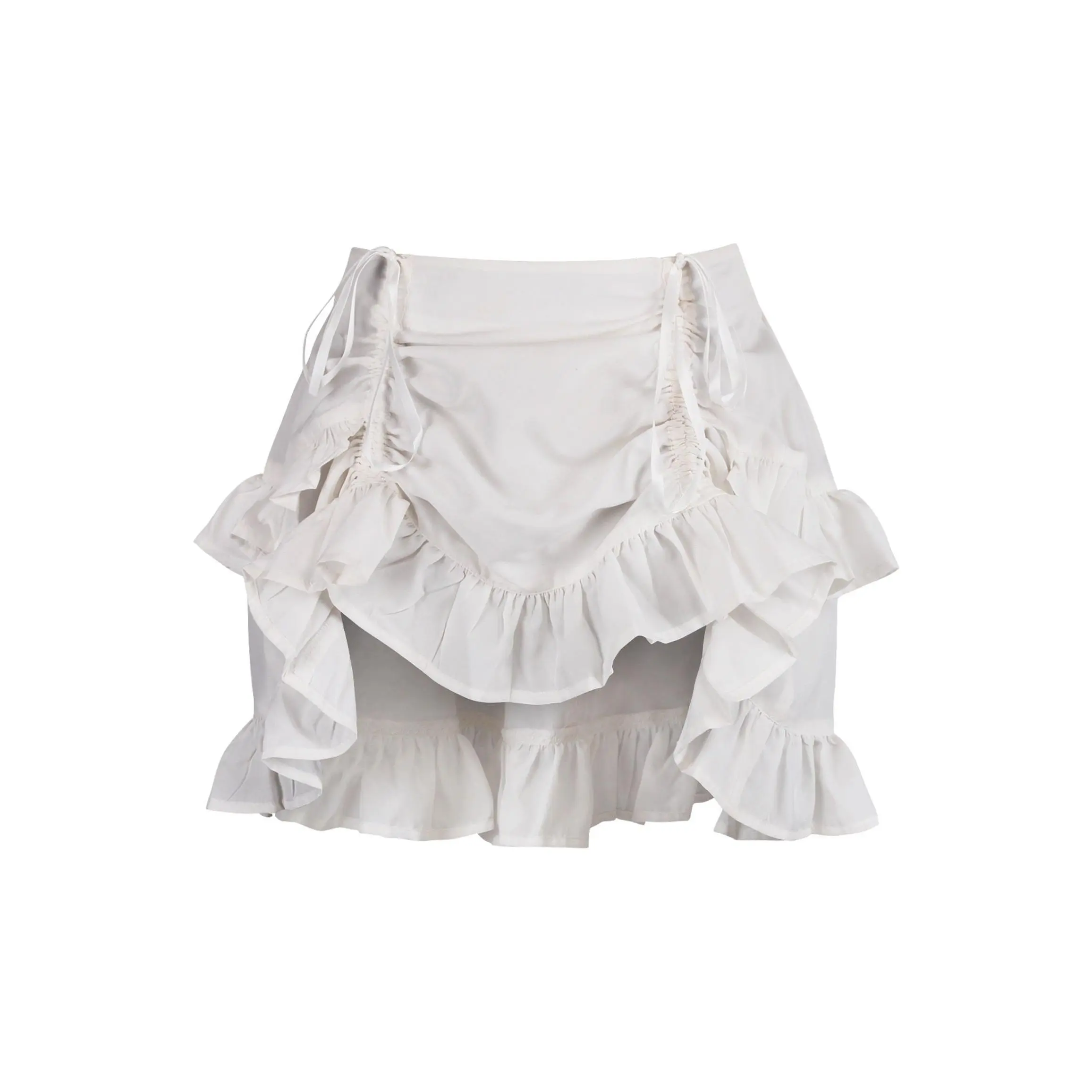 White Crepe Ruched Bustle Skirt
