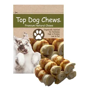 Top Dog Chews Beef Cheek Rolls with Chicken Wrapped 5-6" Single Ingredient Treat for Aggressive Chewers