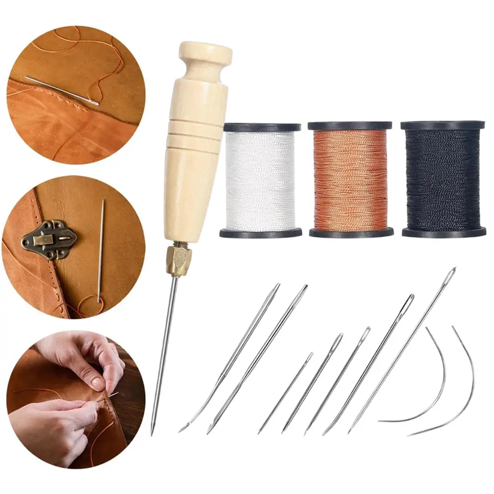 Repair Sewing Thread Kit and Heavy Duty Household Hand Needles, Including 10 Styles of Leather Canvas Sewing Needles and 3 Rolls Nylon Thread, Ideal for Upholstery, Leather, Shoes & DIY Crafts