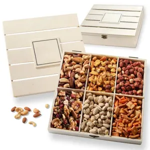 Low Fat Assorted Nut Gift Basket with Cashews - Reusable Wooden Crate, Unique Flavors Gourmet Ambient Snack Box, Diet-Friendly Healthy Option for Birthdays, SCA-Certified, Contains Nuts