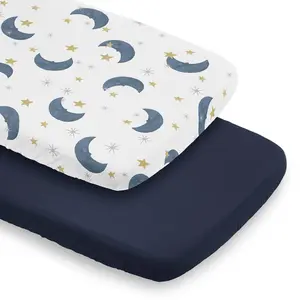 Sweet Jojo Designs 2-Piece Baby Bassinet Sheets Set (Moon and Star) for Girls/Boys, Infant Newborn Nursery, Oval, Rectangle & Hourglass Mattress (Solid Blue & Watercolor Celestial, Sky, Stars & Moons)
