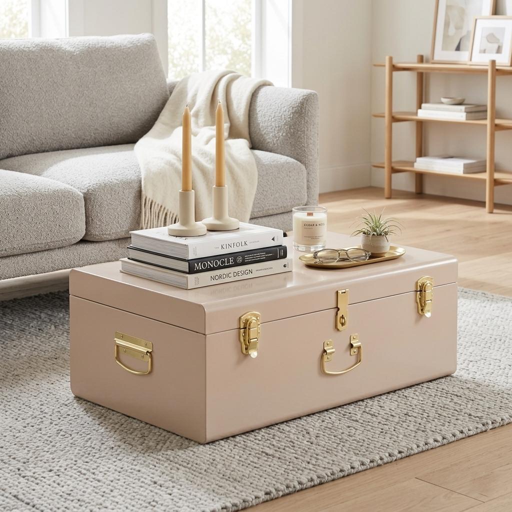 Elegant Ivory Metal Storage Trunk – Stylish & Durable Home Organizer Elegant Ivory Metal Storage Trunk – Stylish & Durable Home Organizer