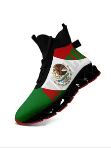 Men's Mexico Flag Eagle Print Lace Up High-Top Sports Sneakers, Breathable Sole for Comfortable Daily Wear, Durable Casual Athletic Shoes for Running & Training