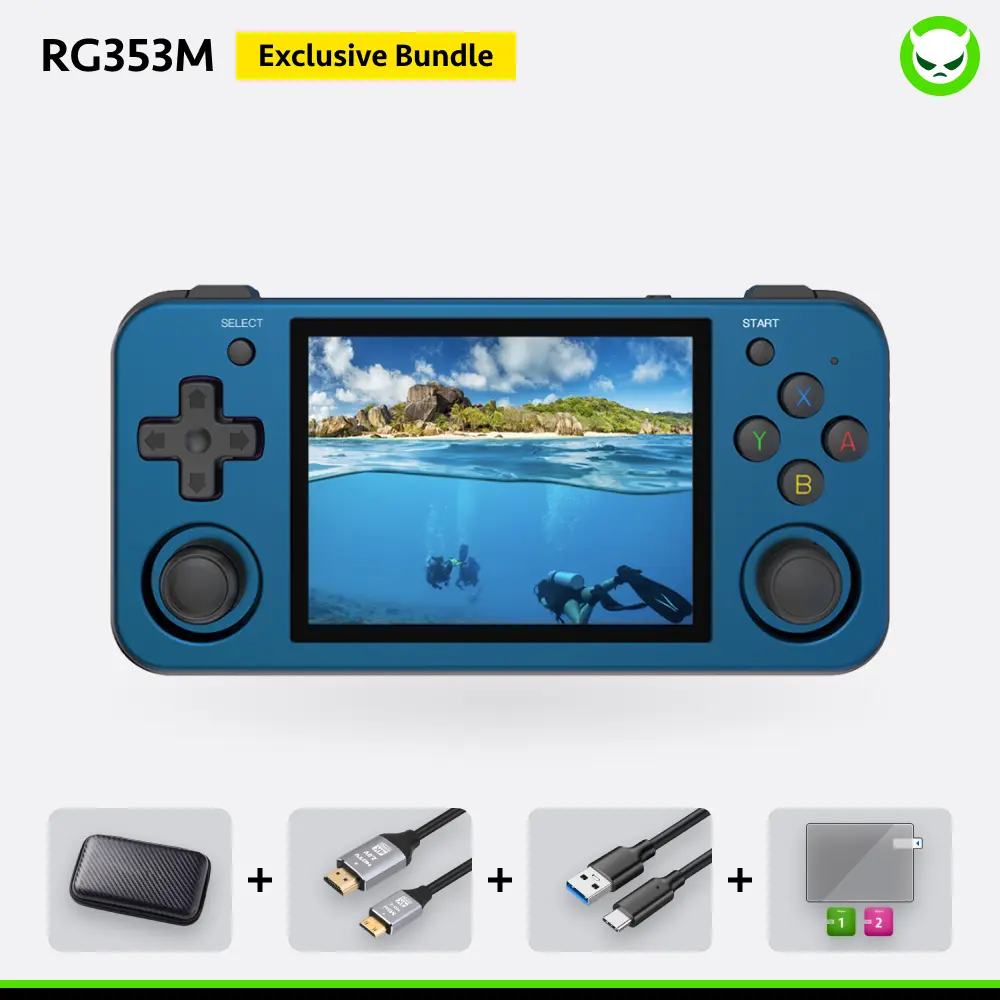 Anbernic RG353M【Buy 1 Get 1 Projection Cable+1 Fancy Case+1 Screen Protector+1 Type-C Cable 】Aluminum Alloy CNC Process Dual OS Android 11 Linux System Support 5G WiFi 4.2 Bluetooth Touch Screen 640*480 3.5-inch IPS Screen Ready to Use