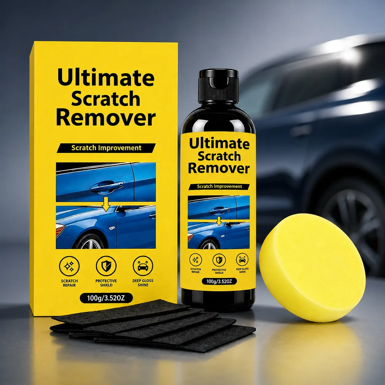 Ultimate Car Scratch Remover Polish, DIY Auto Paint Repair Wax for Light Scratches Swirls Oxidation, Car Detailing Kit with Applicator Sponge