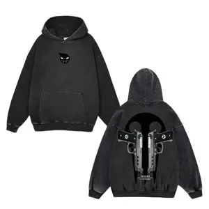 Retro Heavy Limited Death The Kid X Demon Twin Guns - Soul Eater Anime Double Printed Vintage Washed Hoodies Unisex Oversize Anime Manga Cotton