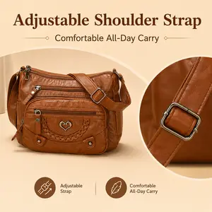 Stylish, soft-textured crossbody and shoulder bag for women; large-capacity, multi-pocket design suitable for middle-aged mothers.