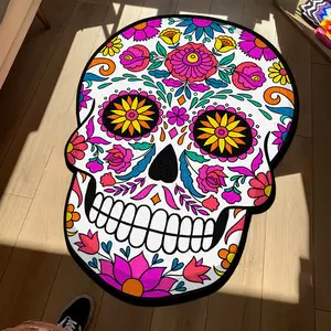 Halloween Floral Skull Print Carpet, Soft Decorative Floor Rug for Living Room Bedroom Balcony, Large Area Sofa Coffee Table Mat, Flower Pattern Rugs, Room Decoration Rug, Soft Indoor Rugs