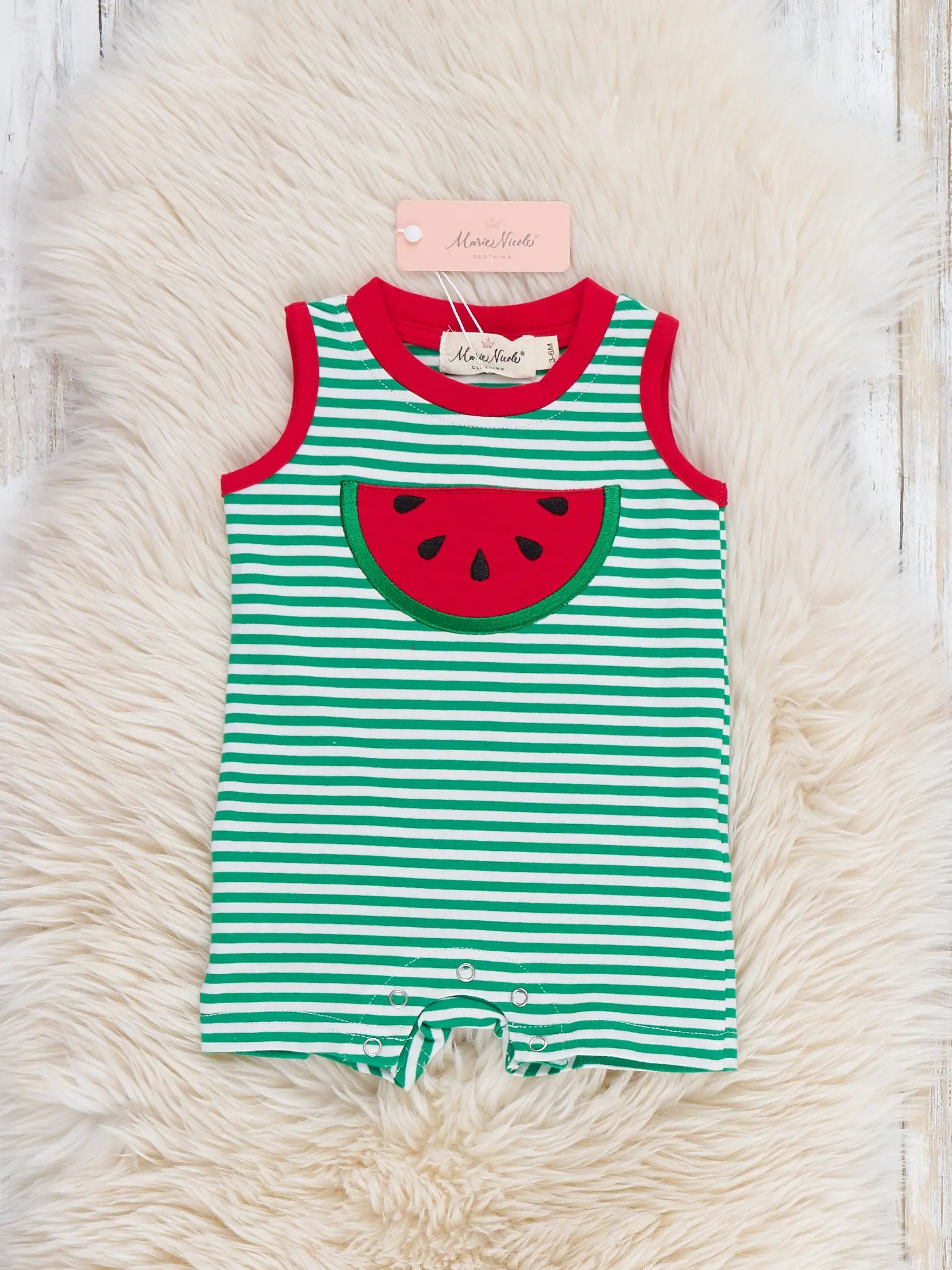 Watermelon Days Striped Embroidered Romper