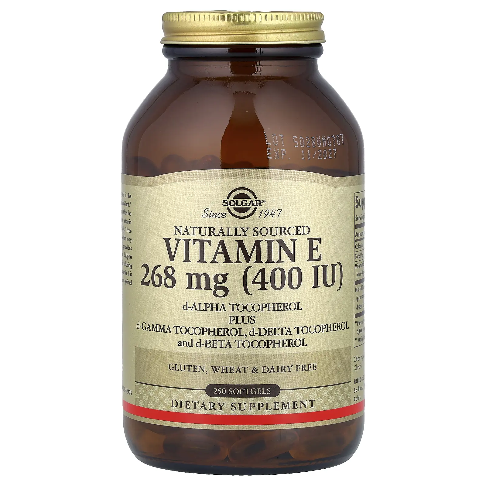 Solgar Vitamin E, Naturally Sourced, 268 mg (400 IU), 250 Softgels