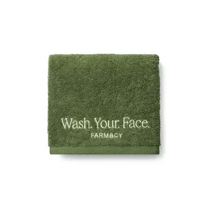 Farmacy Wash. Your. Face. Towel - 100% Terry Soft Smooth Face Towel for Makeup Removal & Farm-Fresh Cleanse Green Embroidered Design