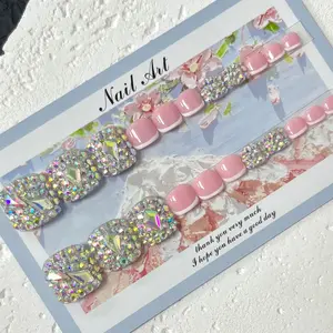 22-Piece Handmade Stiletto Nails, Glossy Finish, Super Long Length, French Style with Rhinestones, Suitable for All Sizes, Daily Wear