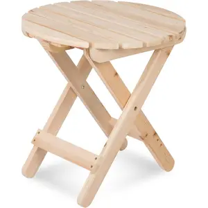 Round Wooden Folding Solid Wood Side Table, Outdoor Small Patio Table, Natural