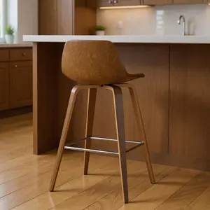 360 stand Mid-Century Backless Counter Height Barstool - 28 in Height, 36.60x20.70x21.10 in Dimensions, Tan Wood Frame, Rectangle Seat, Space-Saving Indoor Furniture Chair