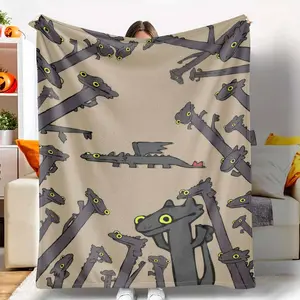 Dragon Cartoon Pattern Flannel Blanket Cute Black Dragon Print Design Soft Warm Cozy Lightweight Machine Washable Throw for Bedroom Sofa Office Travel Gift Decor tiktokshopspringglowup