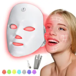 LED Face Mask Light Therapy 7 Modes Portable 400mAh Rechargeable 90 LEDs Timing Function USB Facial Beauty Mask for Home Travel Personal Skincare