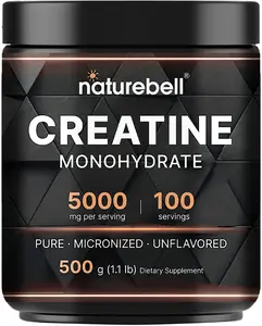 (A)NatureBell Micronized Creatine Monohydrate Powder – 500g, Pure & Unflavored, 5,000mg Per Serving, Pre Workout & Muscle Support, Vegan, 100 Servings
