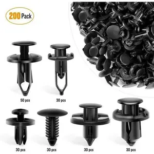 200 Pcs Push Bumper Fastener Rivet Clips with 6 Size Auto Body Retainer Clips
